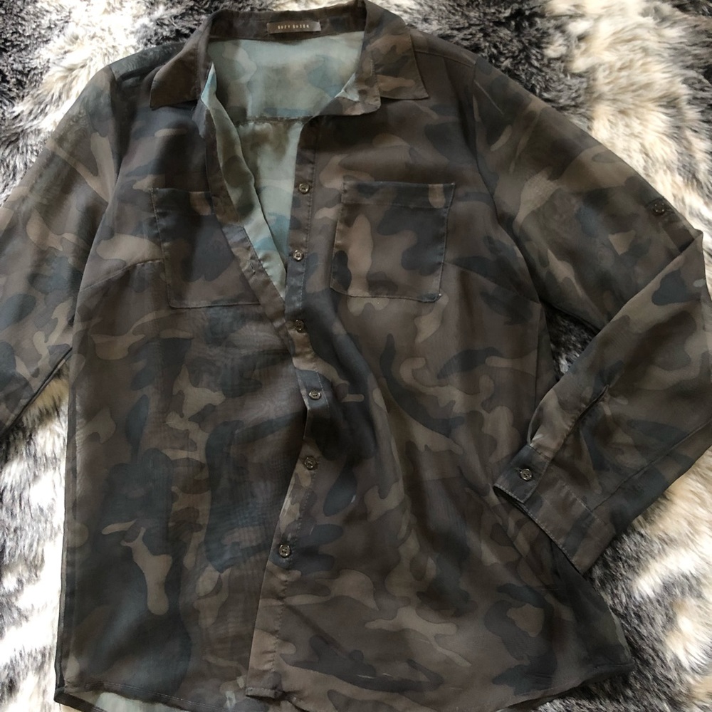 Sheer Camo Button Down